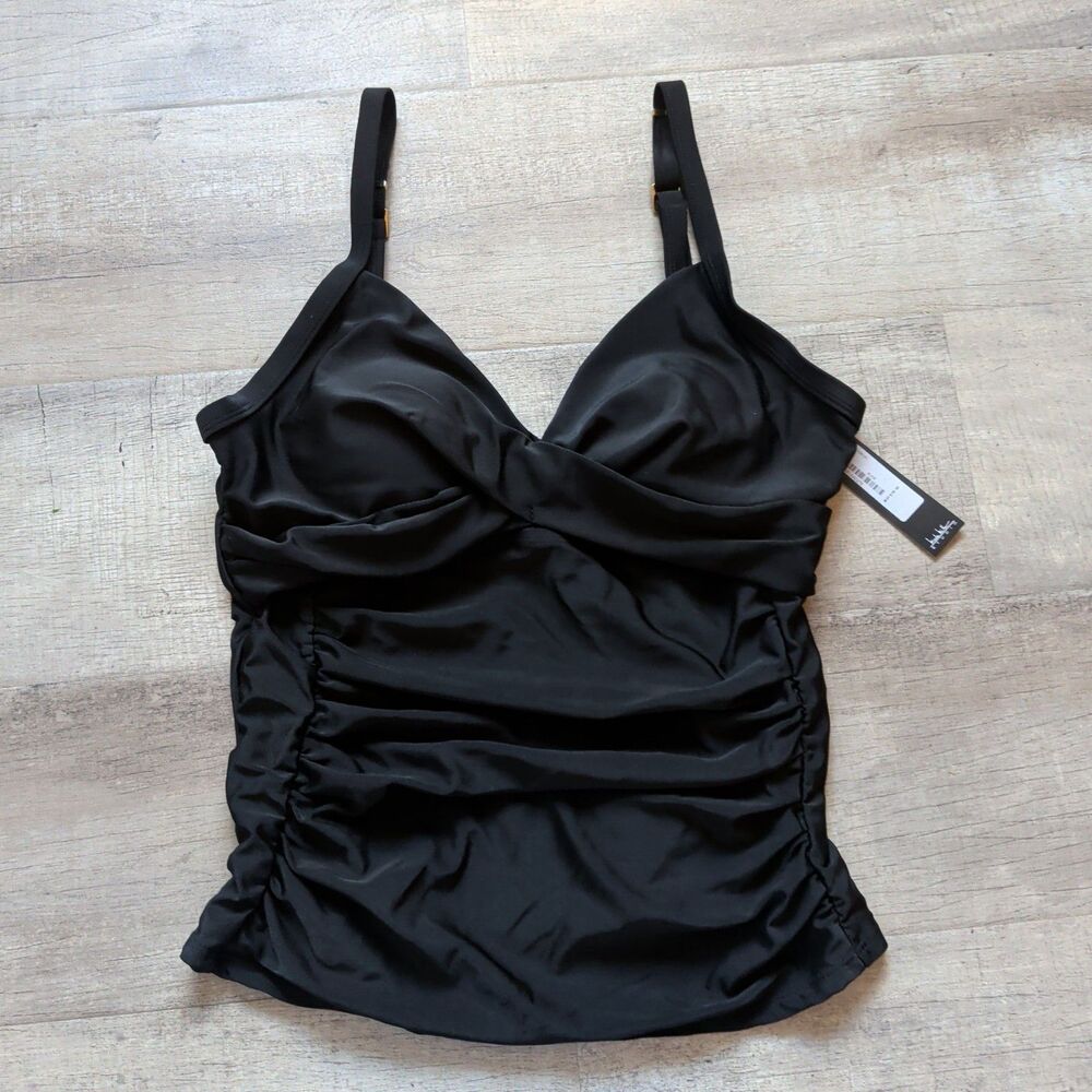 Nicole Miller Studio Black Ruched Swim Tankini Top Womens 1X NWT